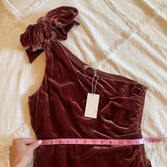 NWT Ulla Johnson Elisa One Shoulder Velvet Midi Dress in Puce - Picture 13 of 14